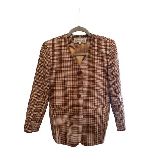 Rena Rowan Saville Petite 4P Blazer Made in USA 100% Worsted Wool Houndstooth - Picture 1 of 9